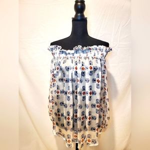 Caroline Constas Off the shoulder print, white,red and blue, small